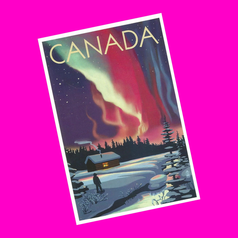 Canada - Northern Lights & Cabin Postcard