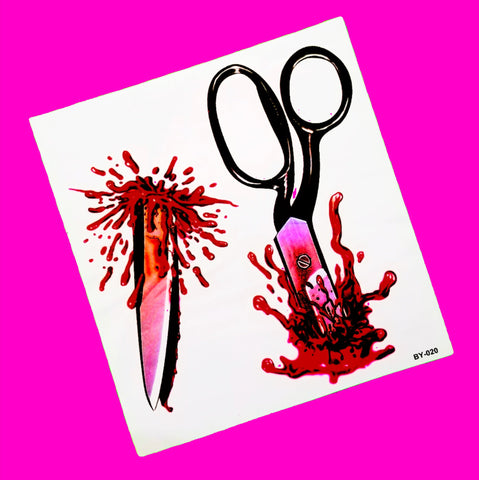 Scissor Stabbing Temporary Tattoo