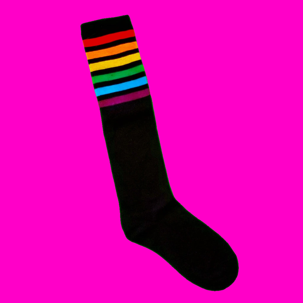 Rainbow Stripe Knee Socks - More Colours! - Pink Skull