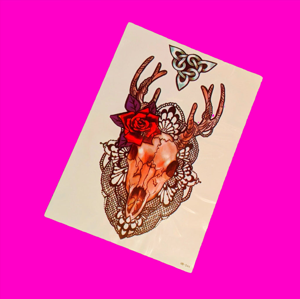 Gothic Deer Skull Temporary Tattoo